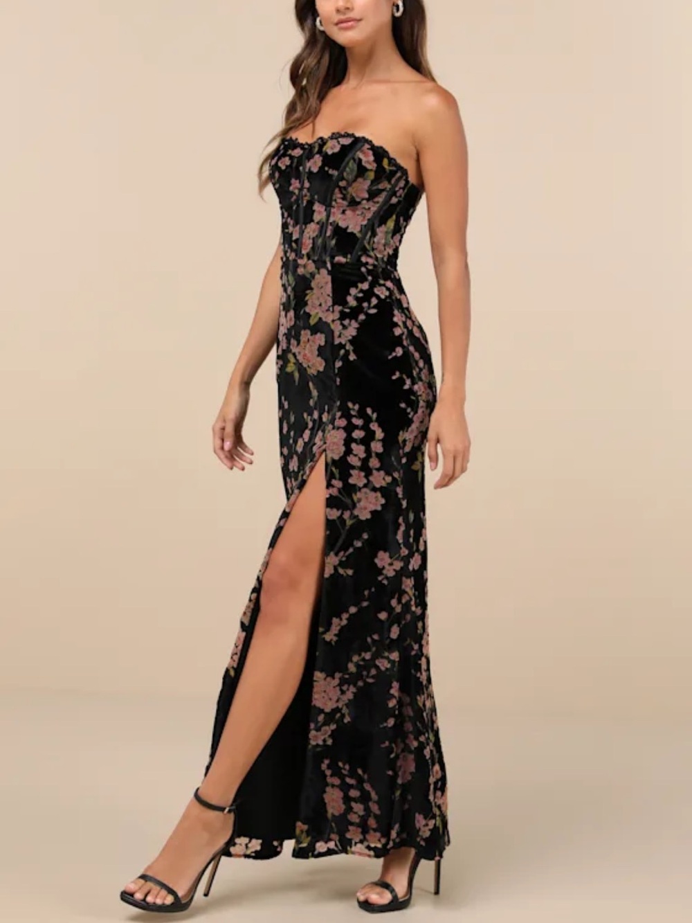 NWT Lulus Luxurious Allure Black Burnout Velvet Strapless Maxi Dress - Picture 3 of 7